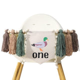 Lucky Duck Tassel High Chair Banner - Mallard Duck & Duckling 1St Birthday Party Decorations