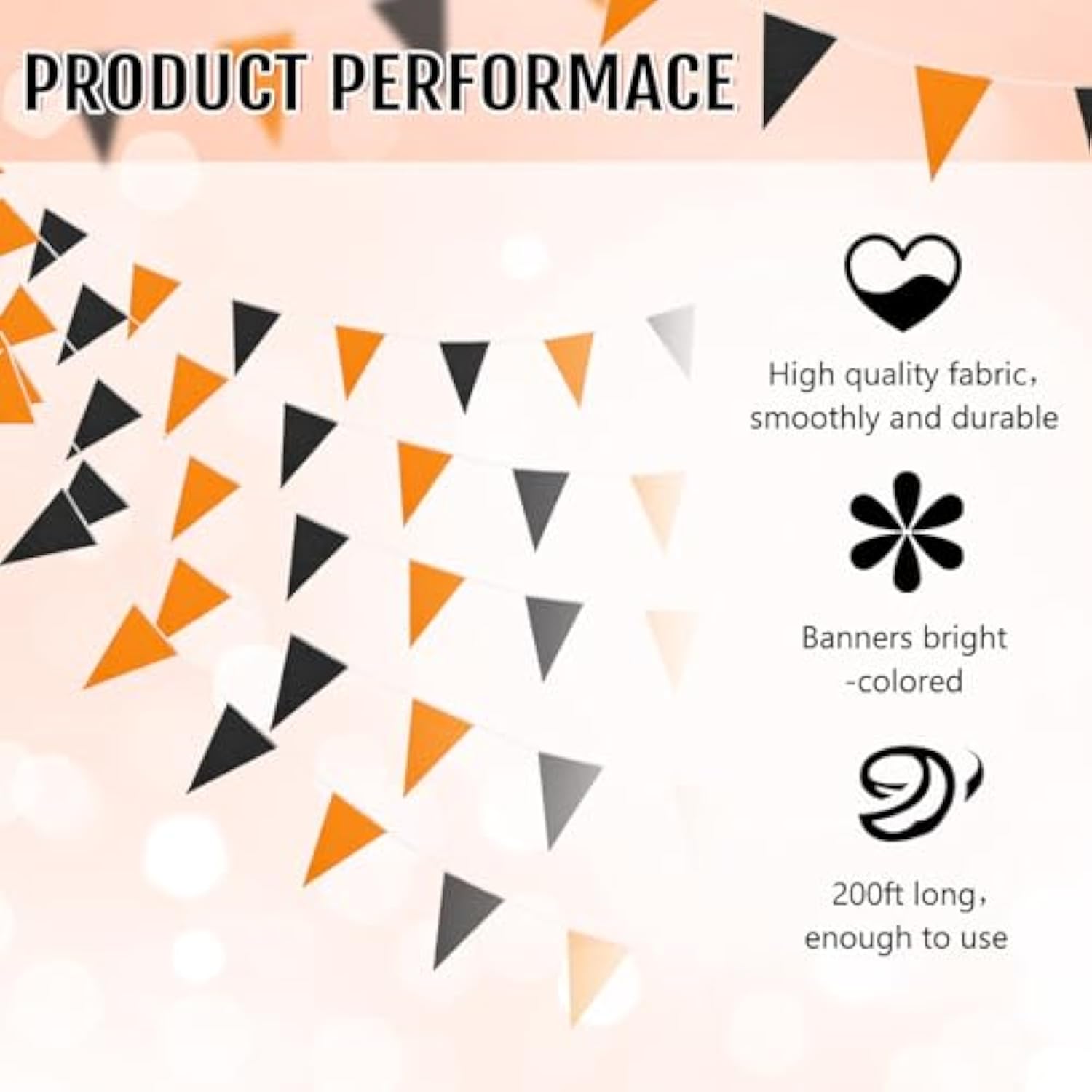 200ft Black Orange Pennant Banner Triangle Flag Bunting Garland for Party Decorations