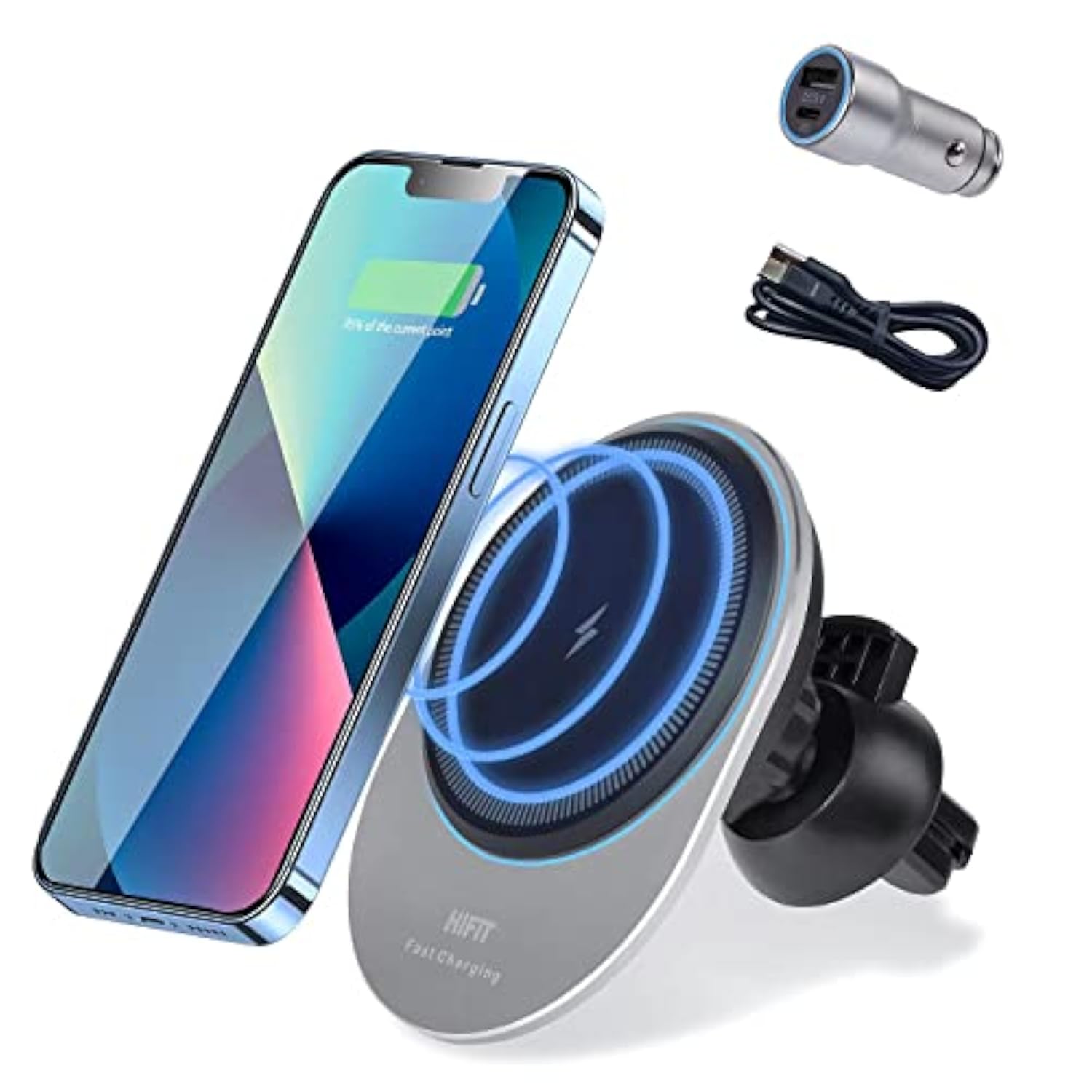Magnetic Wireless Car Charger, 15W Fast Charging For Magsafe Car Charger Mount, Compatible With Iphone 14/13/12 Series And Magsafe/Magnetic Cases, Air Vent Clip (With 20W Pd Qc3.0 Car Charger)