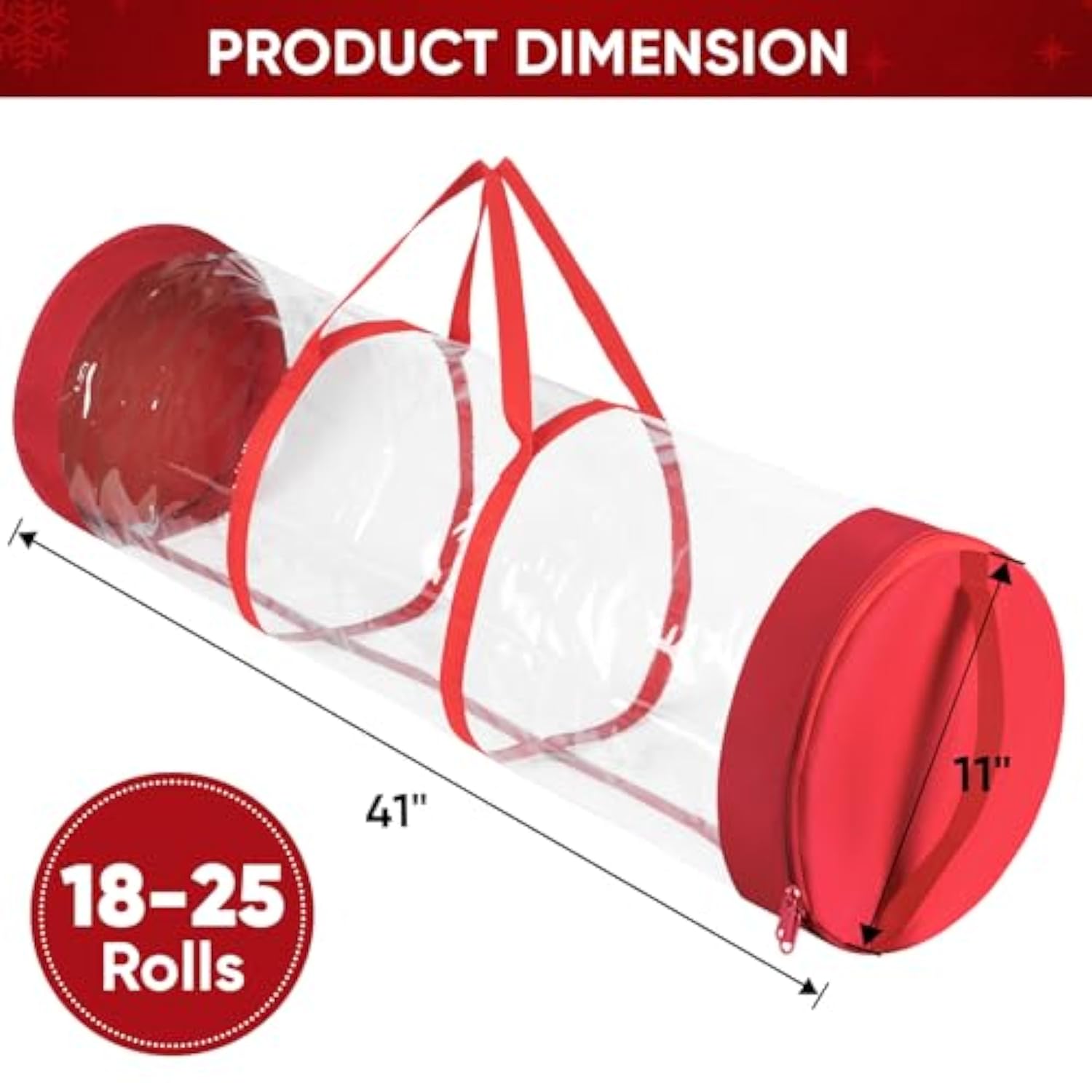 Christmas Wrapping Paper Organizer Storage, 41" Gift Wrapping Paper Storage Containers, Clear Pvc With Durable 600D Oxford Fabric Gift Wrap Paper Holder Fits 18-25 Rolls, Grey