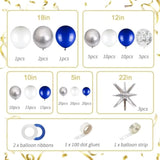 141Pcs Royal Blue And Silver Balloons Garland Arch Kit, Blue White Silver Confetti Balloon With Foil Star Balloons For 2025 Graduation Men’S Birthday Retirement Party Decorations