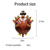 Turkey Balloons 3Pcs Thanksgiving Foil Balloons Fall Harvest Party Decorations Set