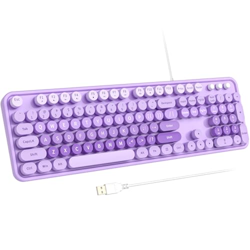 Large Print Keyboard, Usb Wired Computer Keyboard, Full Size Keyboard With Number Pad For Pc Laptop Desktop Windows 7 8 10 11 (Purple Colorful)