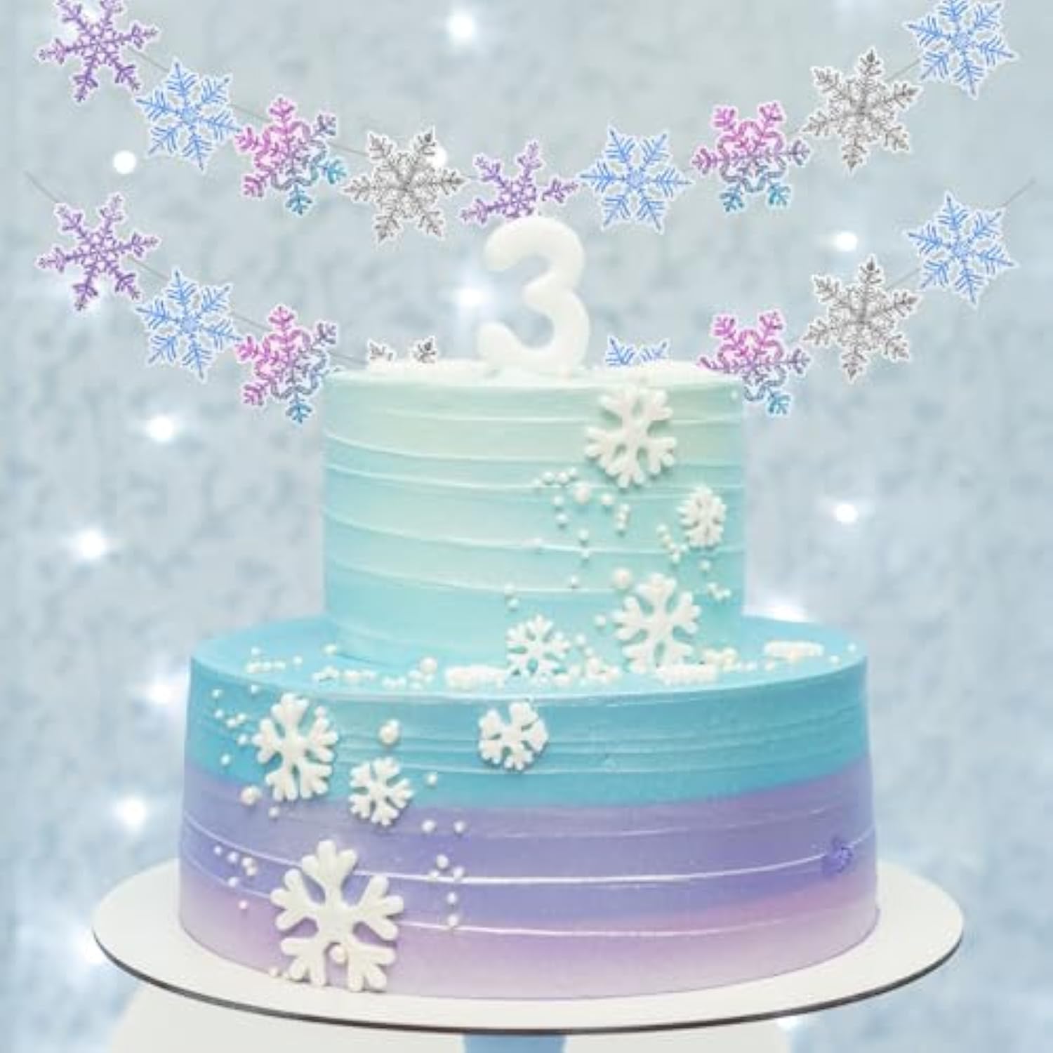 2 Pack Snowflake Garland Banner Blue Purple White Glitter for Party Decorations