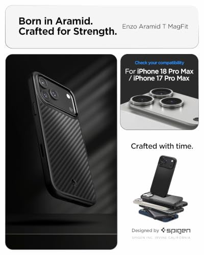 Spigen for iPhone 17 Pro Max Case, Enzo Aramid T [1500D Genuine Aramid Fiber] [Camera Control Button Protection] [Compatible with MagSafe] - Black