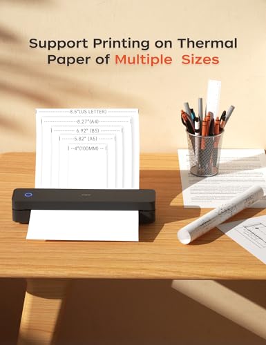 Portable Printer Wireless For Travel, Thermal Inkless Small Bluetooth Mobile Printer, Support 8.5" X 11" Us Letter, A4, Compatible With Phone, Laptop For Office, Vehicles, Home Use, 300 Dpi, Black