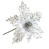 6 Pcs Christmas Poinsettia Ornaments Picks, Artificial Silk Flower For Christmas Tree Wreath Decoration, 7.8 Inch (Silver)