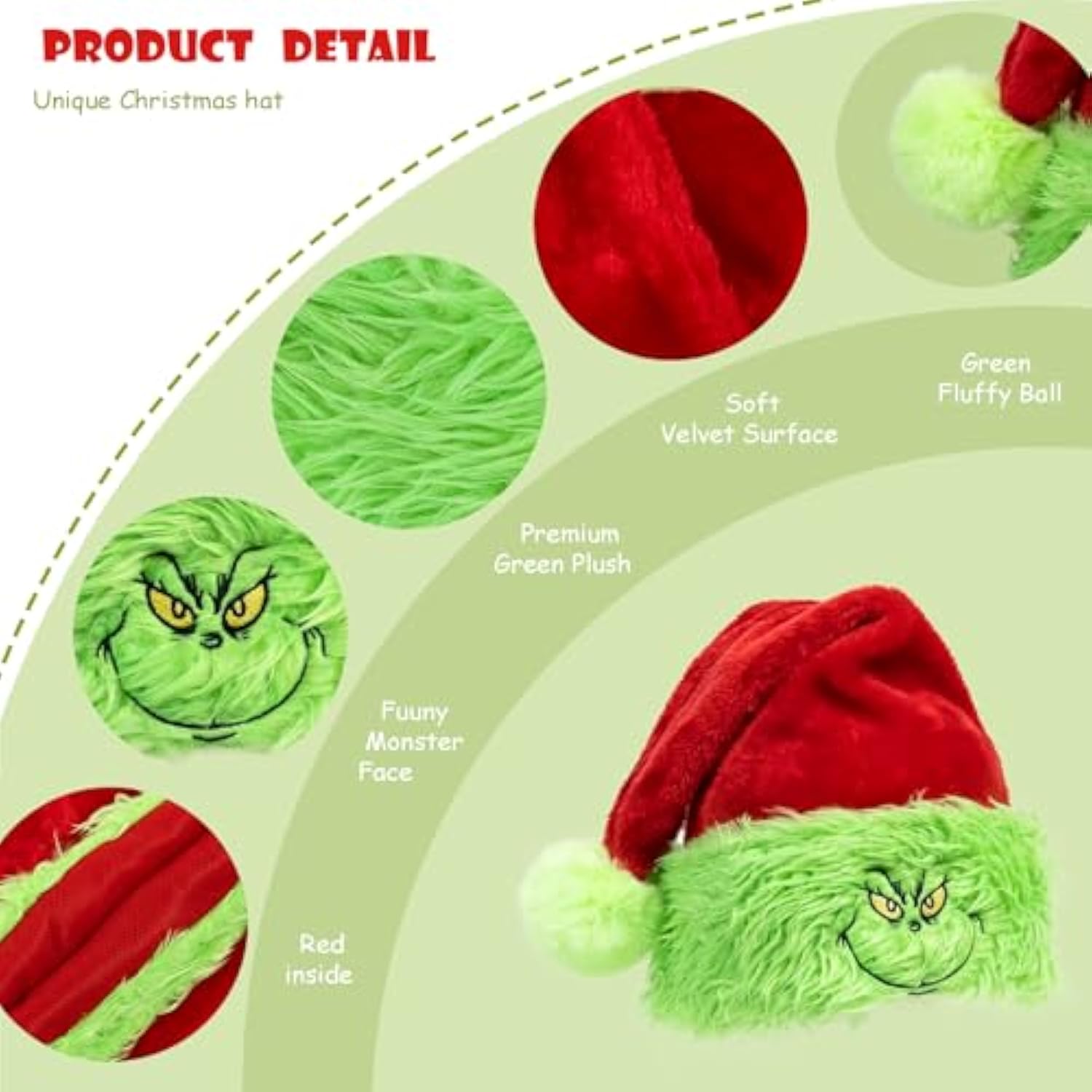 Kids Santa Hat?Velvet Christmas Hat With Funny Elf Monster Face For Baby Toddler?New Year Party Headwear (Kids)