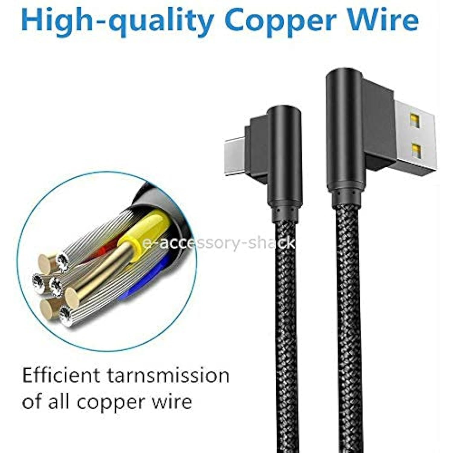 3 Pack 6Ft 90 Degree Right Angle Braided Type C Fast Charging Cable Usb-C Quic