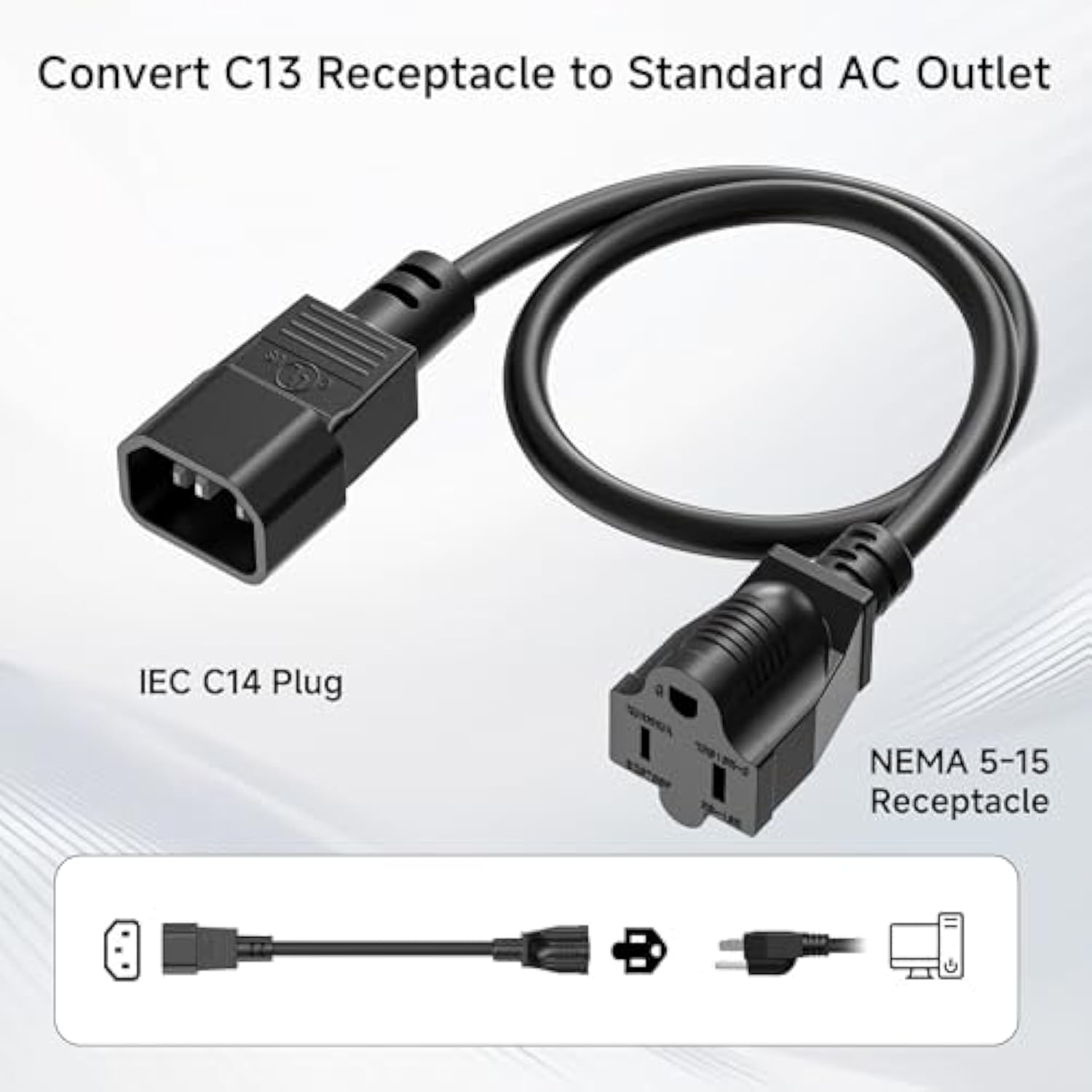 Cable Matters 2-Pack Computer Equipment to PDU Power Cord 3 ft, Power Cable (IEC C14 to NEMA 5-15R)