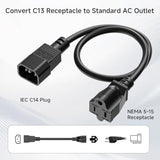 Cable Matters 2-Pack Computer Equipment to PDU Power Cord 3 ft, Power Cable (IEC C14 to NEMA 5-15R)