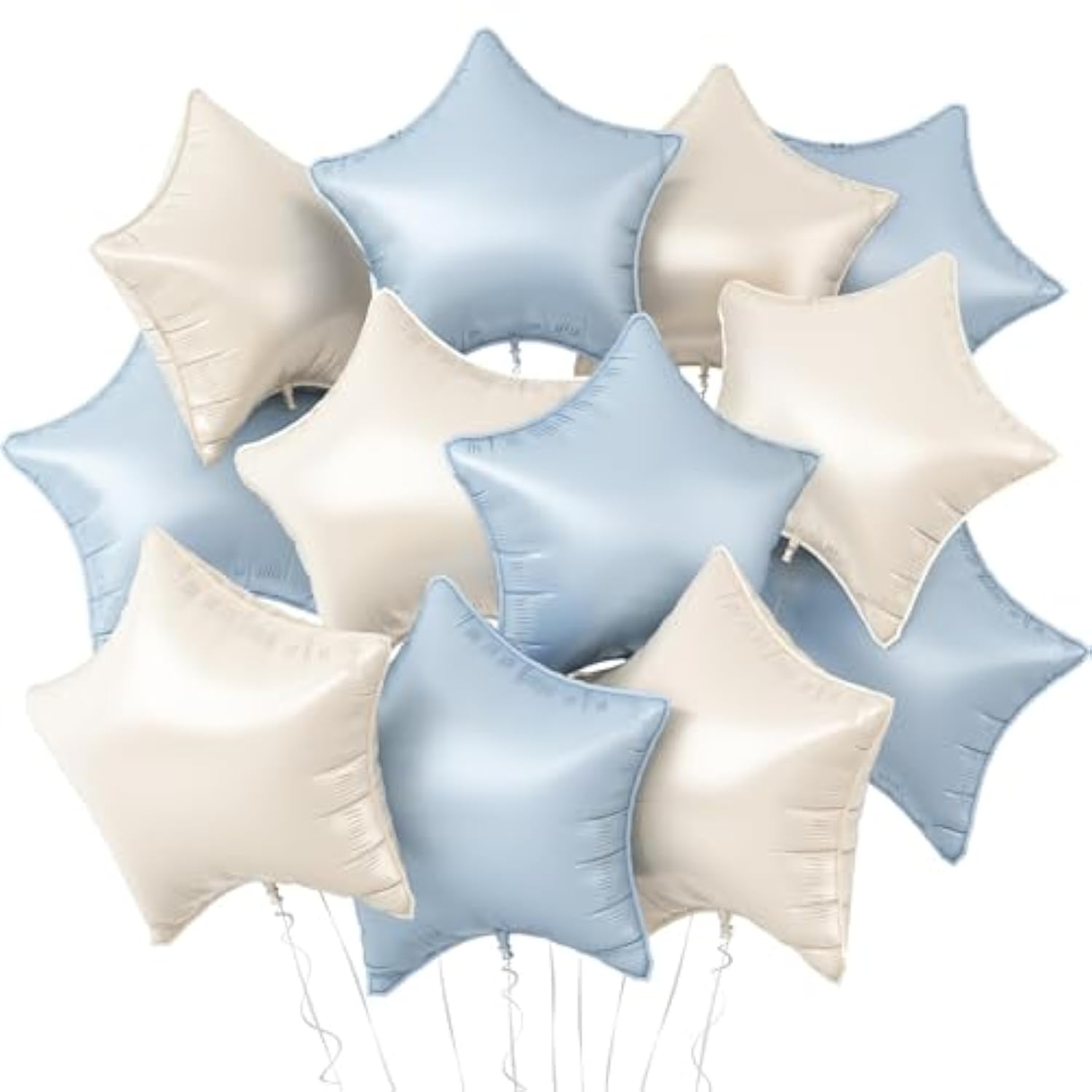 Blue White Star Balloons,12Pcs Baby Blue White Star Shaped Foil Balloons,18Inch Large Cream White Helium Polyester Film Balloon For Baby Shower Birthday Anniversary Party Decorations