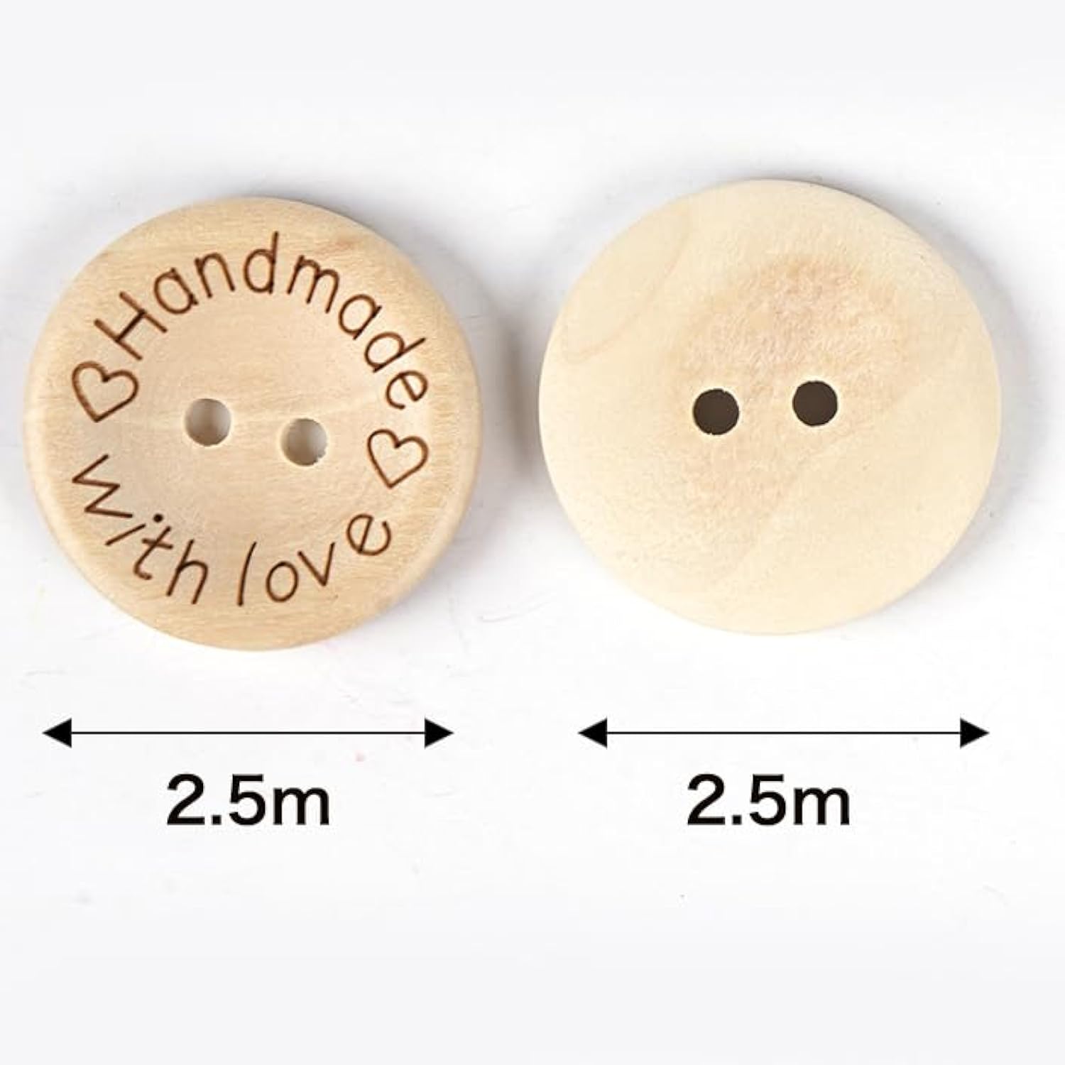 100Pcs 1" 25Mm Handmade With Love Wood Buttons Craft Sewing Button (1"