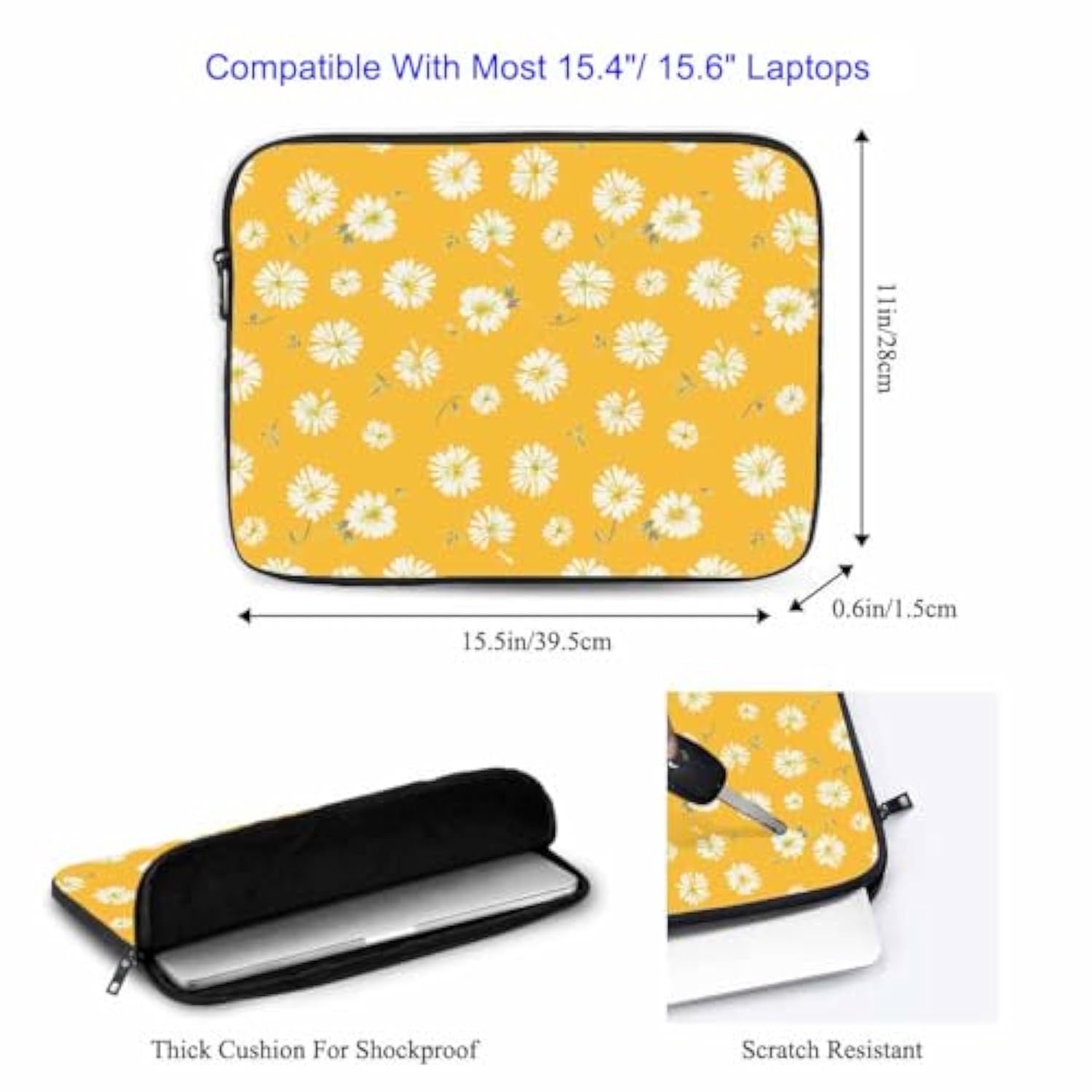 Laptop Sleeve Bag 15.4 15.6 Inch,Little Wild Flowers Small Floral Yellow Protective Polyester Computer Cases Laptop Cover Briefcase Bag Tablet Travel Cover