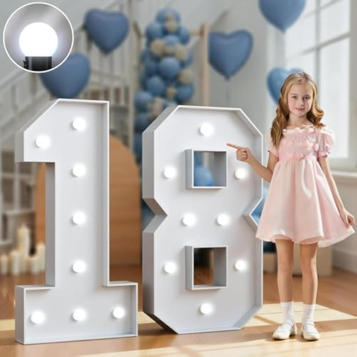 Marquee Numbers 3 Feet Tall Big Light Up Numbers Happy 18Th Birthday Decorations Girl Boy White Anniversary Party Decor Large Cardboard Prop Backdrop Sign 18