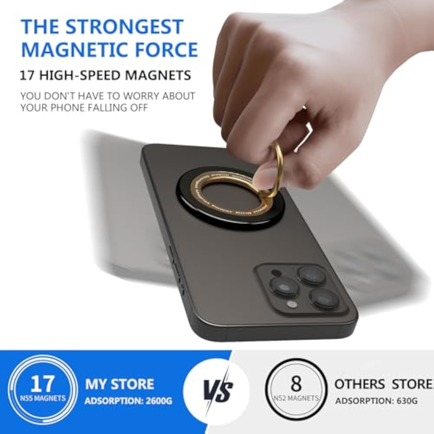 Magnetic Phone Ring Holder For Magsafe Pop Socket,?Two-Sided Magnetic? 360° Rotation Magnetic Phone Grip For Iphone 16/15/14/13/12 Series/Samsung/Google,Pop Socket For Iphone (Black)