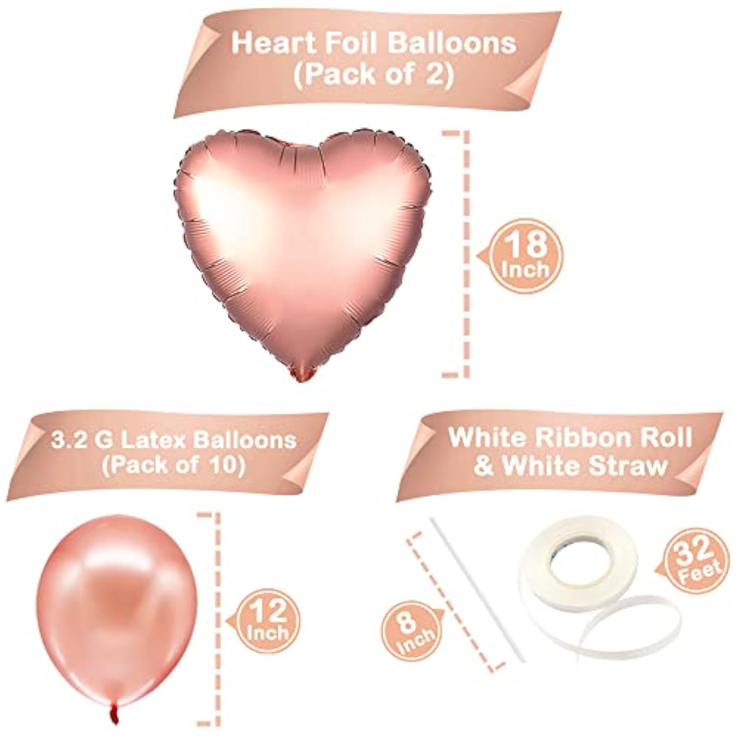 , Big Rose Gold Love Balloon Letters - 36 Inch, Pack Of 14 | Heart Bal