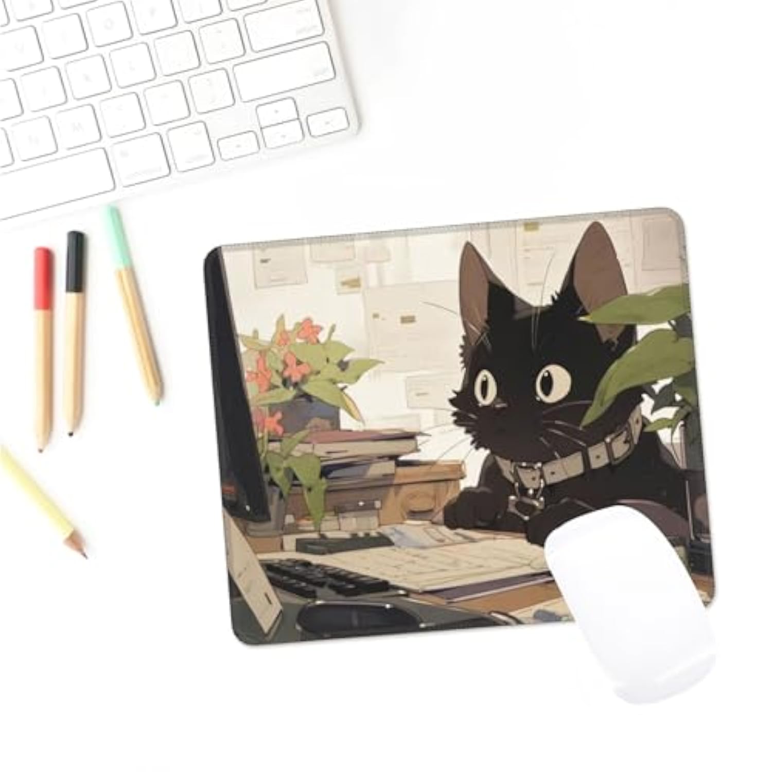 Funny Black Cat Mouse Pad Cute Small Mouse Pads For Desk Office Computer Mouse Pad For Laptop Wireless Mouse Anime Square Mousepad, Work Cat