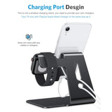 OMOTON Stand for Apple Watch - 2 in 1 Universal Desktop Stand Holder (Not Include Charger) for All iPhone 16 15 14 13 12 and Apple Watch Series 9/8/SE2/7/6/SE/5/4/3/2 (Both 38/40/41/42/44/45mm)-Black