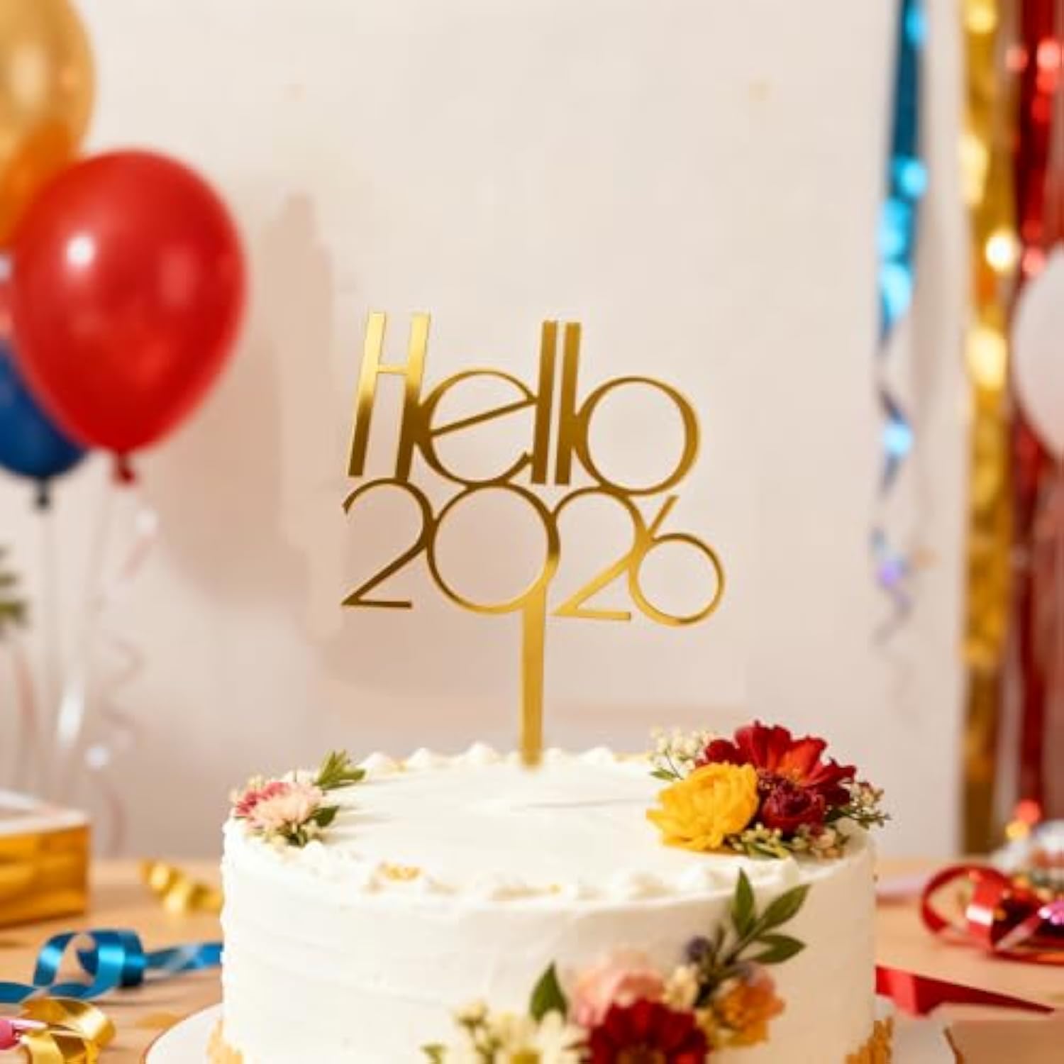 Hello 2026 Gold Acrylic Cake Topper New Year Party Decoration