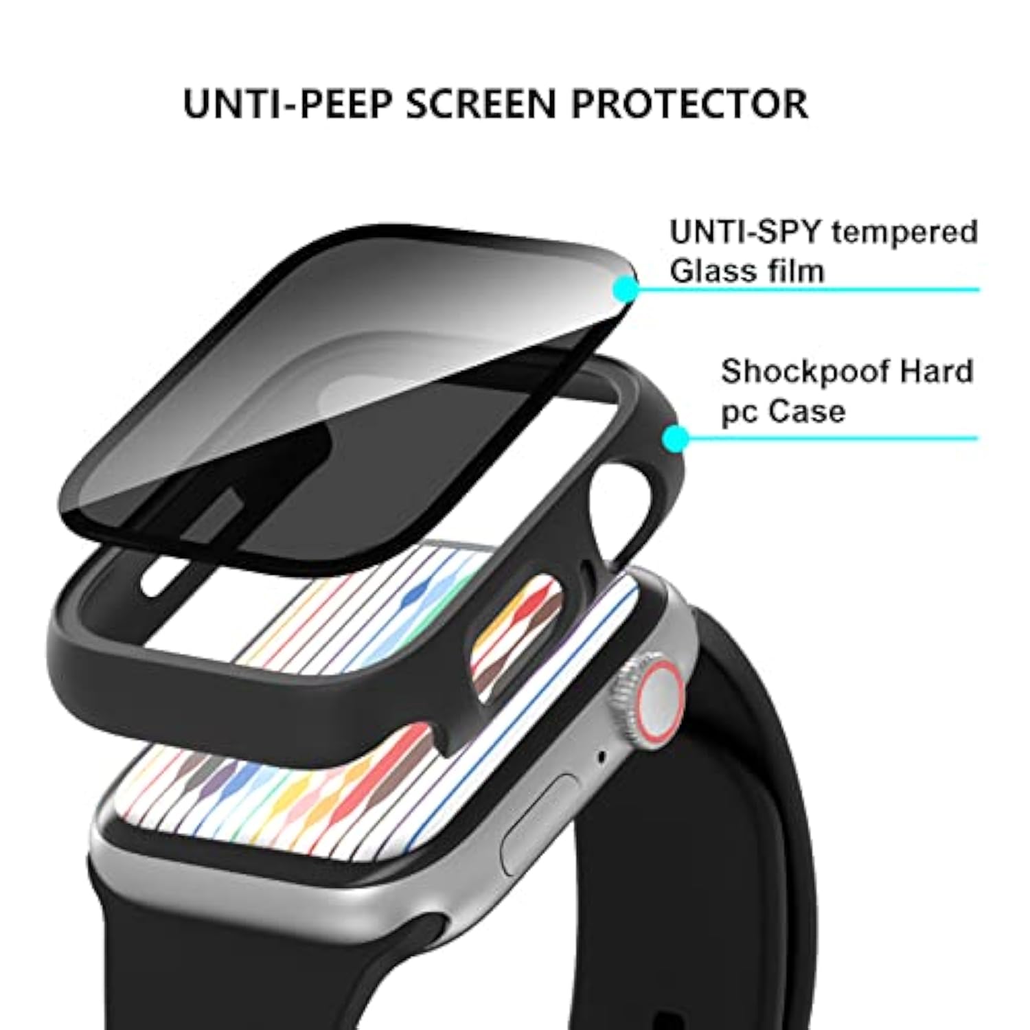 2-Pack Privacy Screen Protector Case for Apple Watch Series 7-9 45mm Black