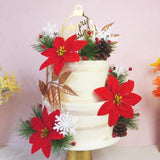 Merry Christmas Cake Topper with Pine Needles, Berries, and Flowers
