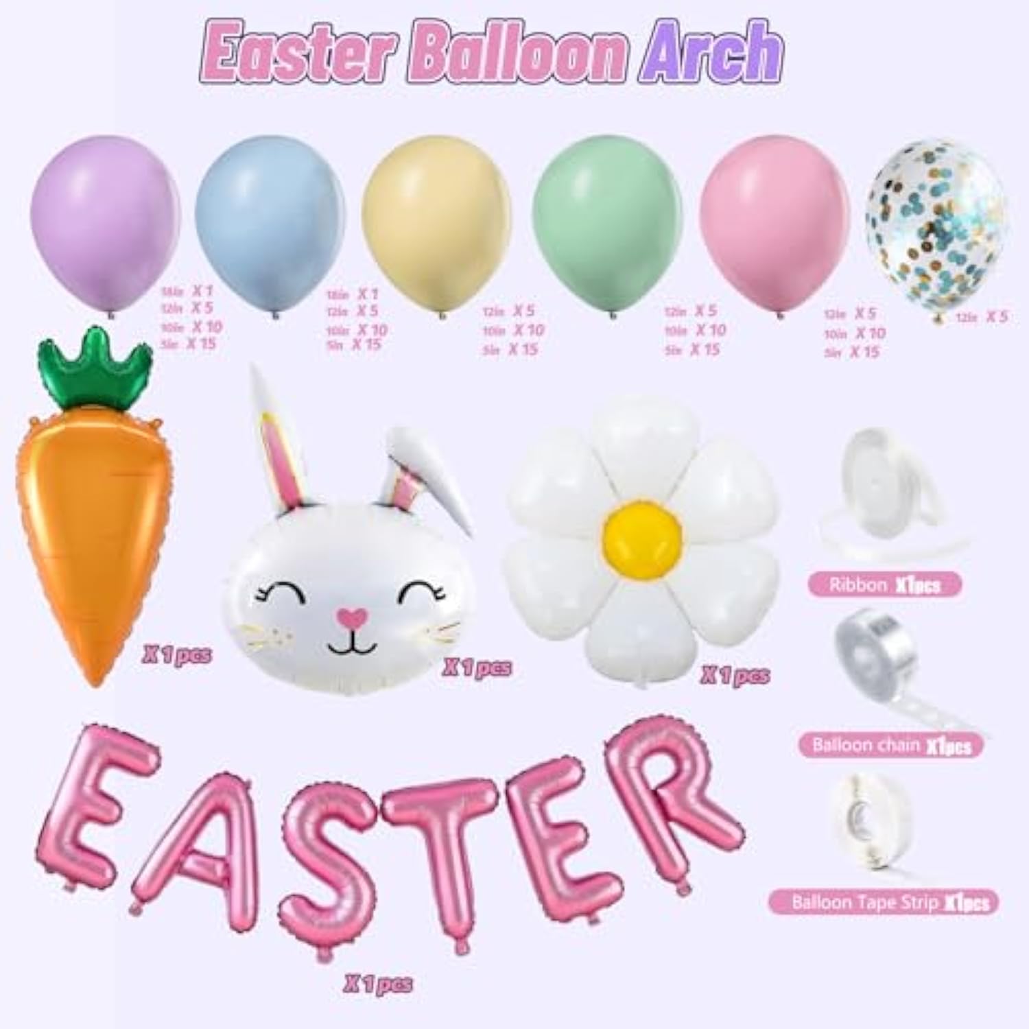 175Pcs Easter Balloon Arch Garland Kit-Easter Day Party Decorations Balloon With Bunny Carrot Chicken Foil Balloons For Easte Theme Spring Party