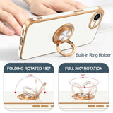 iPhone 16e Case with Rotatable Ring Holder and Rose Gold Edge, 6.1" Soft Protective Cover, White