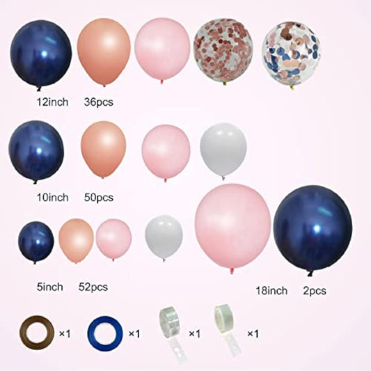 148Pcs Navy Blue Pink Rose Gold Balloon Arch, Navy Gender Reveal Balloon Garland For Bachelorette Shower Wedding Graduation Birthday Party Decoration