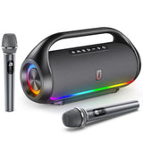 Portable Bluetooth Speaker Wireless With 2 Microphones, Ipx5 Waterproof Speakers With Deep Bass & Led Lights, Loud Stereo Portable Speaker For Outdoor Indoor Home Parties Hiking Camping