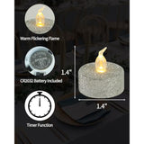 Silver Tea Lights With Timer, Glitter Battery Operated Tealights For Event, Christmas Decorations,Anniversary,Wedding, Built-In 6 Hours,12 Pack