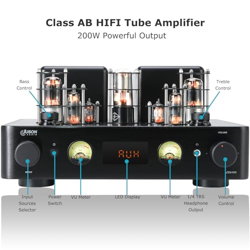 Juson Audio JTA100 2025 Version 200W Vacuum Tube Amplifier Integrated Hybrid with BT 5.0 Optical AUX RCA Phono Input and Headphone Output 2.1CH Class