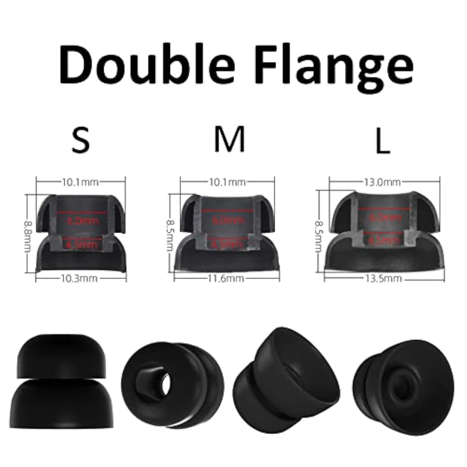 Compatible With Soundcore Space A40 Case Ear Tips Kit, Silicone Cover 3 Pairs Double Flange Eartips With Carabiner Accessories Set Compatible With Soundcore Space A40 Black