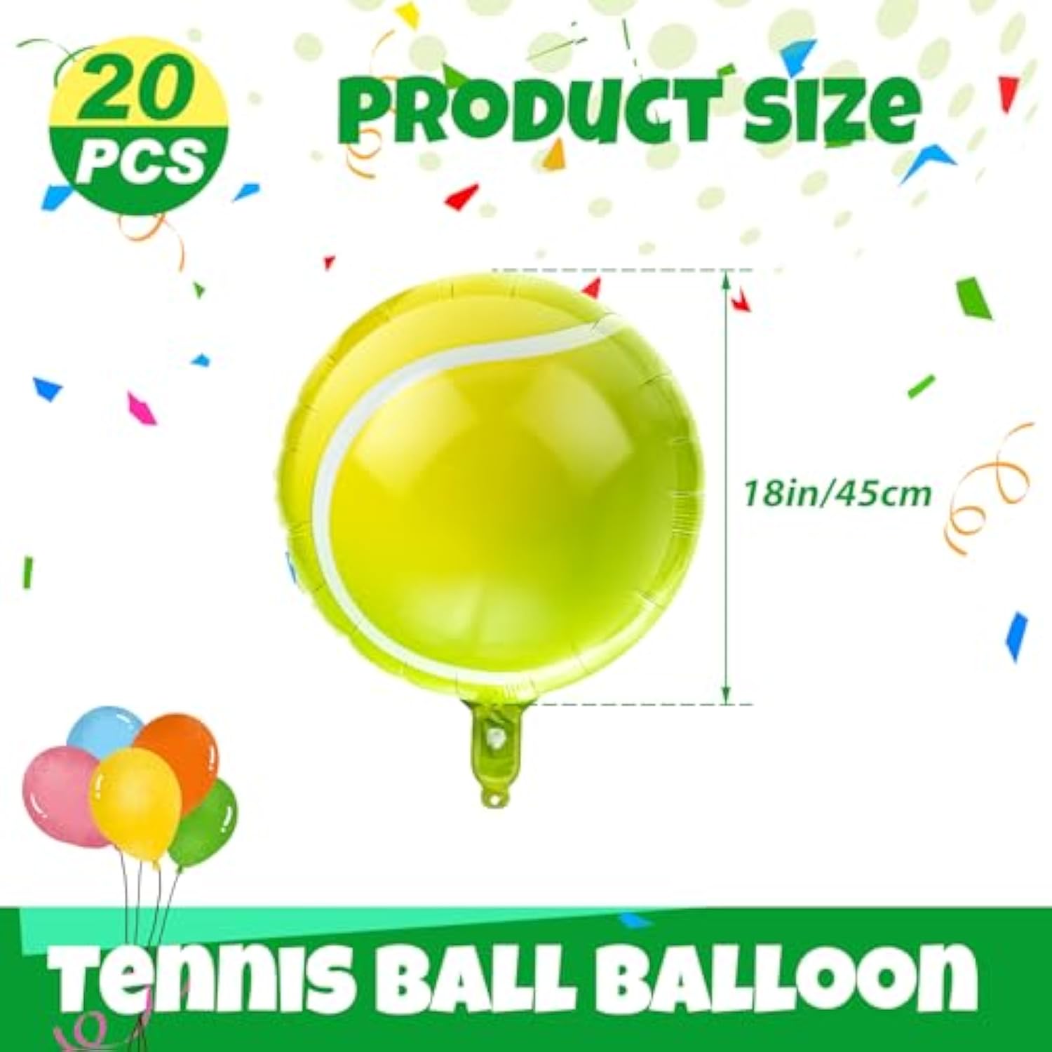 20-Pc 18-Inch Green Tennis Balloons Foil Decorations for Sports-Themed Parties