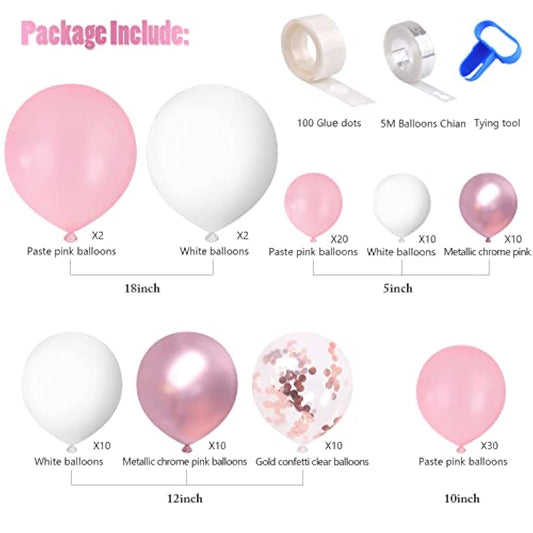 Pink White Balloons Garland Arch Kit 104 Pcs Metallic Pink Gold Confet