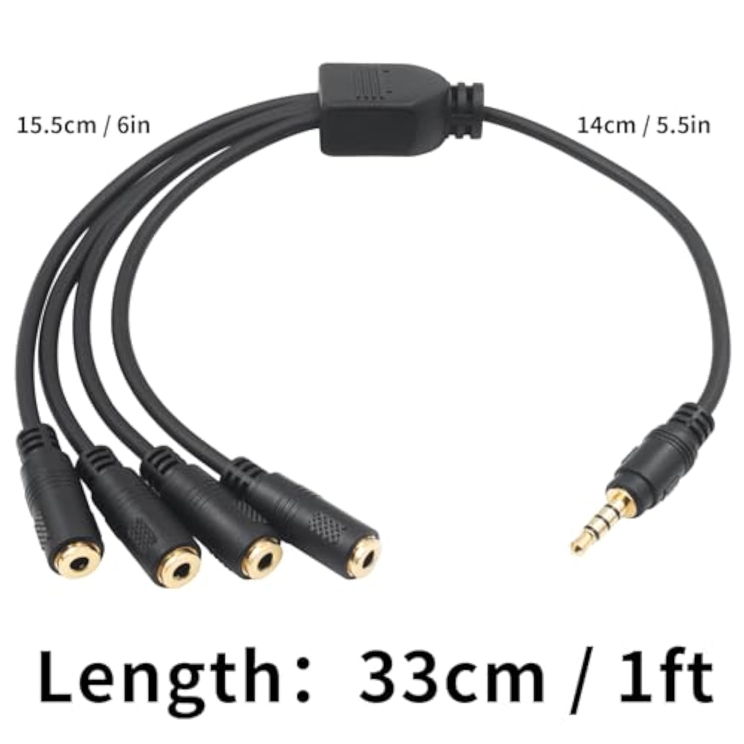 3.5Mm Splitter Mic And Audio Cable, 3.5Mm Headphone Splitter 1 To 4 Ways (1/8") Trrs Male To Female Aux Headphone Cable For Earphone & Headset Phone