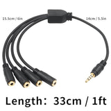 3.5Mm Splitter Mic And Audio Cable, 3.5Mm Headphone Splitter 1 To 4 Ways (1/8") Trrs Male To Female Aux Headphone Cable For Earphone & Headset Phone