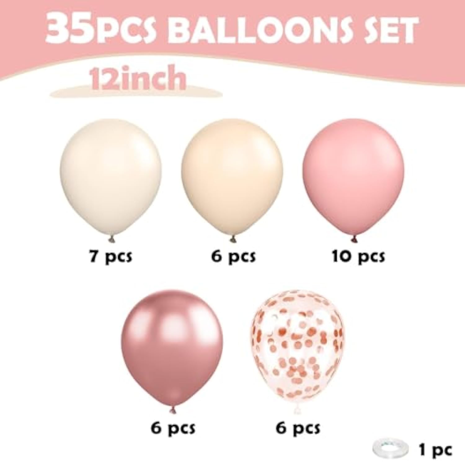 Retro Pink White Balloons, 12 Inchs Blush Pink Sand White Metallic Rose Gold Balloons For Girls Princess Birthday Party Wedding Anniversary Engagement Bridal Baby Shower Decorations