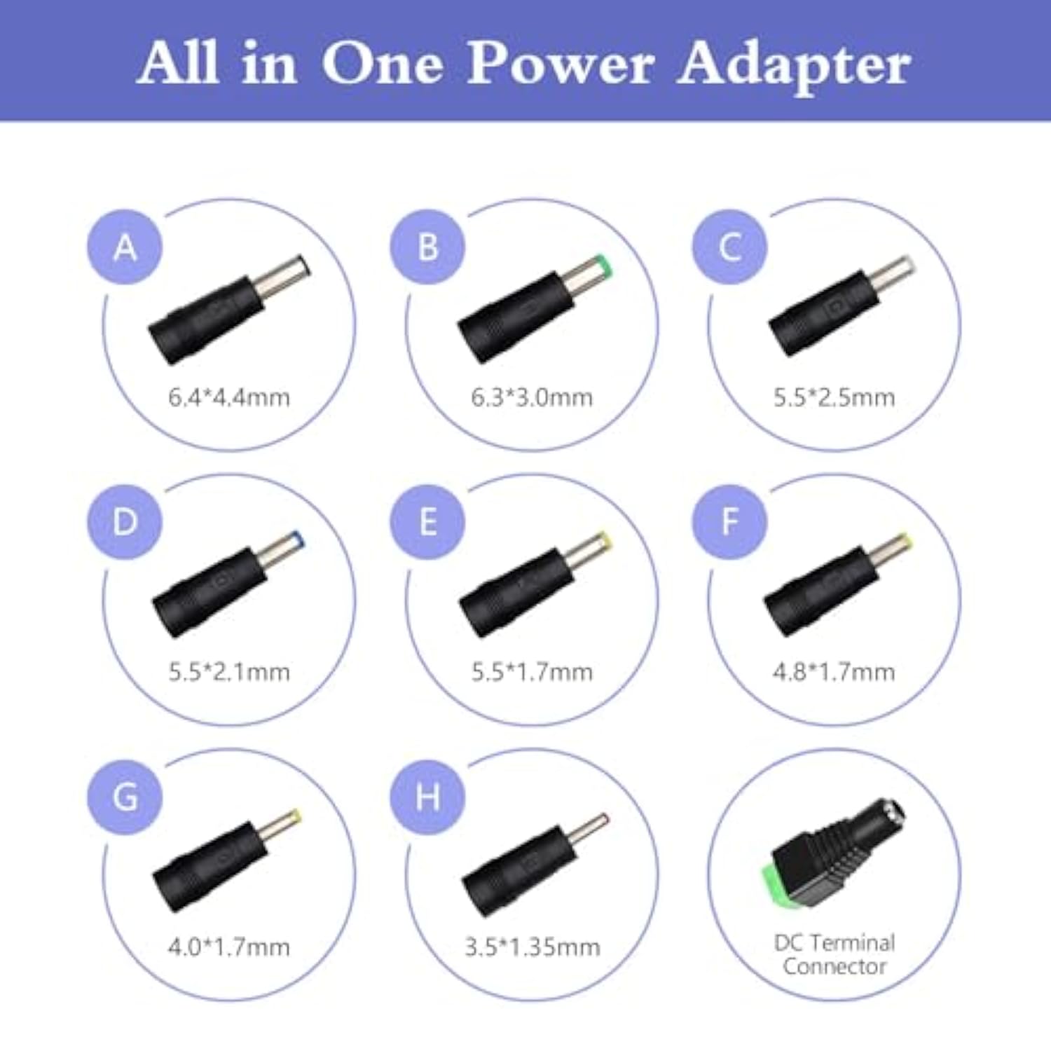 5V 1A Wall Charger Power Adapter with Plug 5.5 x 2.1mm, 5W Universal AC/DC Adapter 100-240V AC to DC 5V Power Cord Converter with 9 Interchangeable Jacks Plug (1 Pack)
