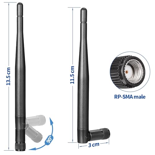 Dual Band Wifi Antenna 2.4Ghz 5Ghz 5.8Ghz 3Dbi Rp-Sma Male Antenna Replacement (2-Pack) For Wifi Router Wireless Network Card Usb Adapter Security Ip Camera Video Surveillance Monitor