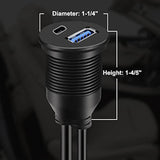 Type C 3.1 And Usb 3.0 Car Mount Flush Cable Male To Female Waterproof Extension For Car Truck Boat Motorcycle Dashboard Panel - 3Ft