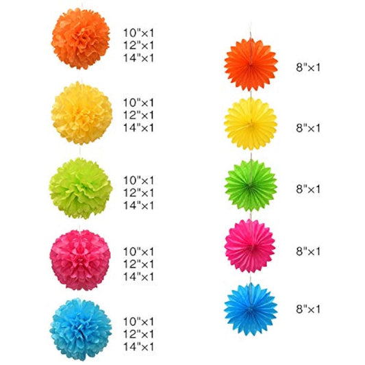 Paper Pom Poms Color Tissue Flowers Hanging Paper Fans Celebration Wedding Birthday Party Halloween Christmas Outdoor Decoration-Set Of 20