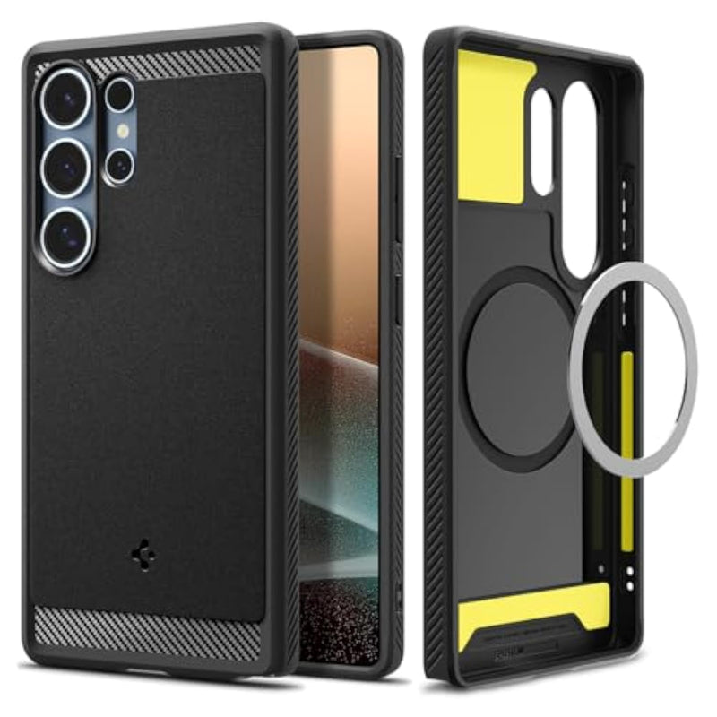 Spigen Rugged Armor MagFit Designed for Galaxy S25 Ultra Case [Fast Wireless Charging/Magnet for Galaxy] (2025) - Matte Black