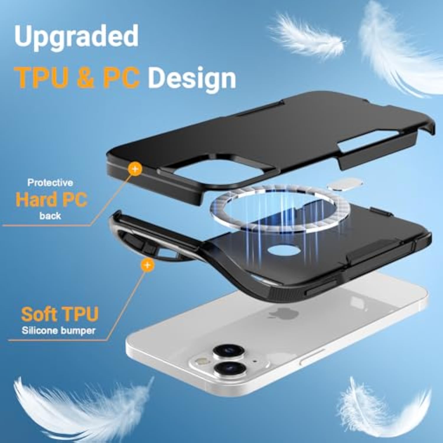 Heavy Duty Rugged Dual-Layer Black Case for iPhone 13, 14, and 15