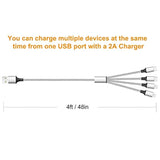 Multi Charging Cable, Multi Usb Cable 2Pack 4Ft Universal 4 In 1 Multiple Usb