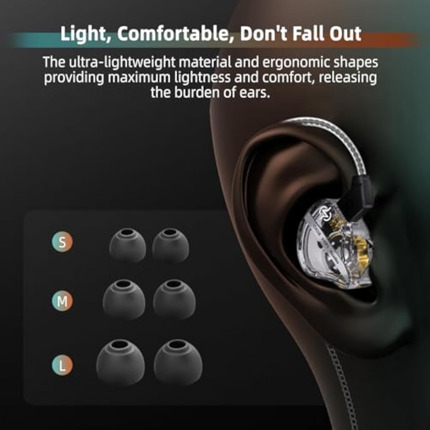 Ccz Dc01 Pro In Ear Monitor Headphones, Iems For Gaming, Professional Gaming Earbuds Super Bass Wired Earphones With 1Dd, Patent Ear Fins, Patent Ear Tips, For Singers Musicians (Black Without Mic)