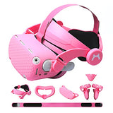 Vr Adjustable Head Strap For Oculus Quest 2 Skins Cute Accessories With Silicone Touch Controller Grip Cover,Barbie Pink 6 In1 Vr Shell Protector Cover & Vr Face Cover Replacement Set