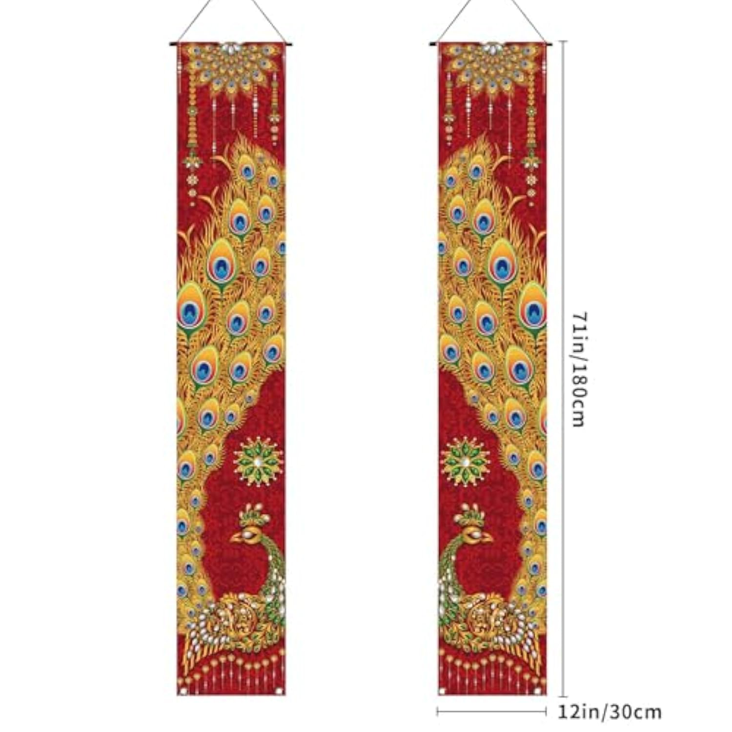 Happy Diwali Porch Banner Indian Diwali Peacock Front Porch Welcome Sign Deepavali Indian Festival Of Lights Decorations-12×71''