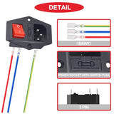 3Pcs Ac 10A 250V Rocker Switch Power Socket Inlet Module Plug, 3 Pin Iec320 C14 Male Power Switch With 6Pcs Mounting Screws,9Pcs 18 Awg Extension Cord,3Pcs Fuse