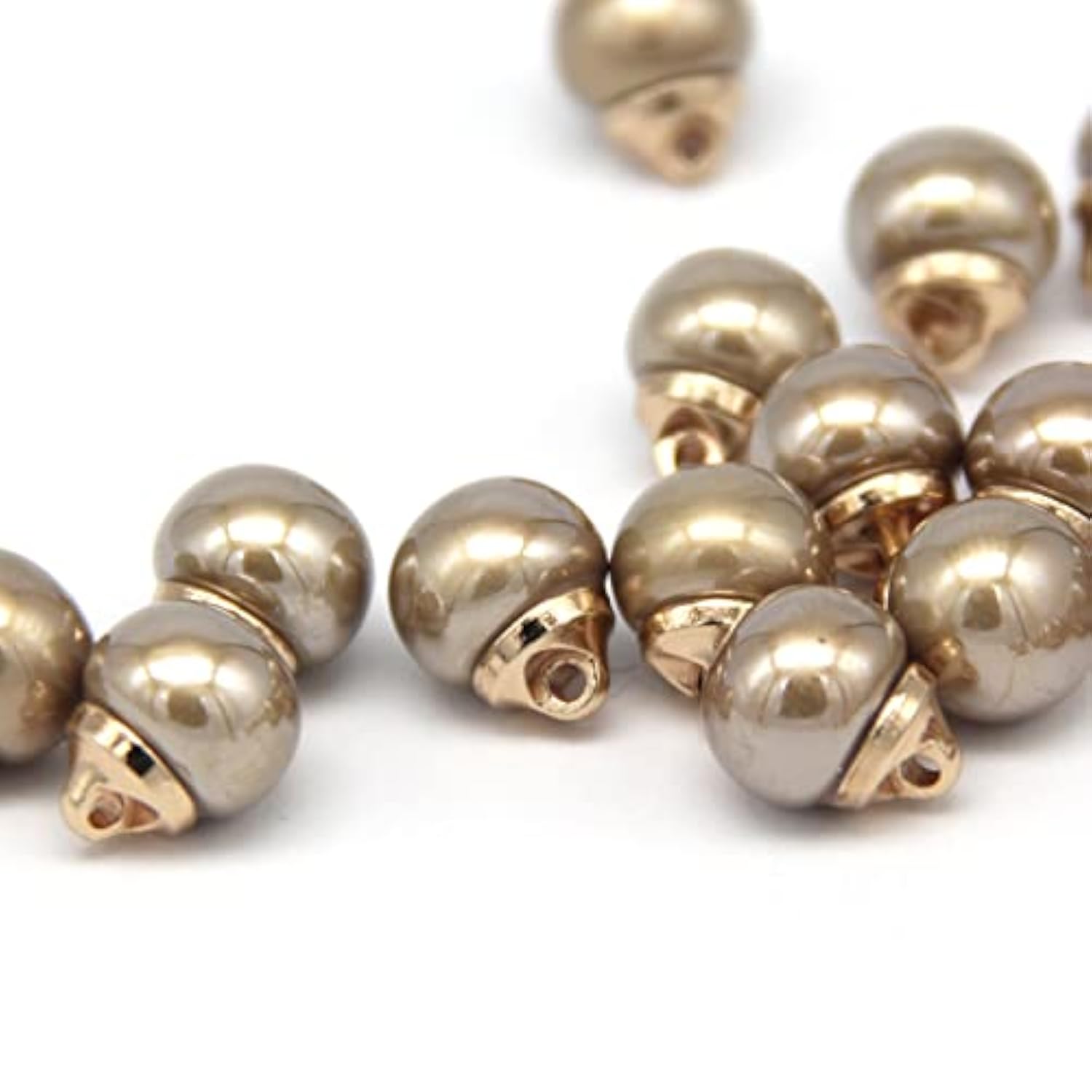 10Mm Round Beige Faux Pearl Buttons With Gold Metal Shank, For Clothes